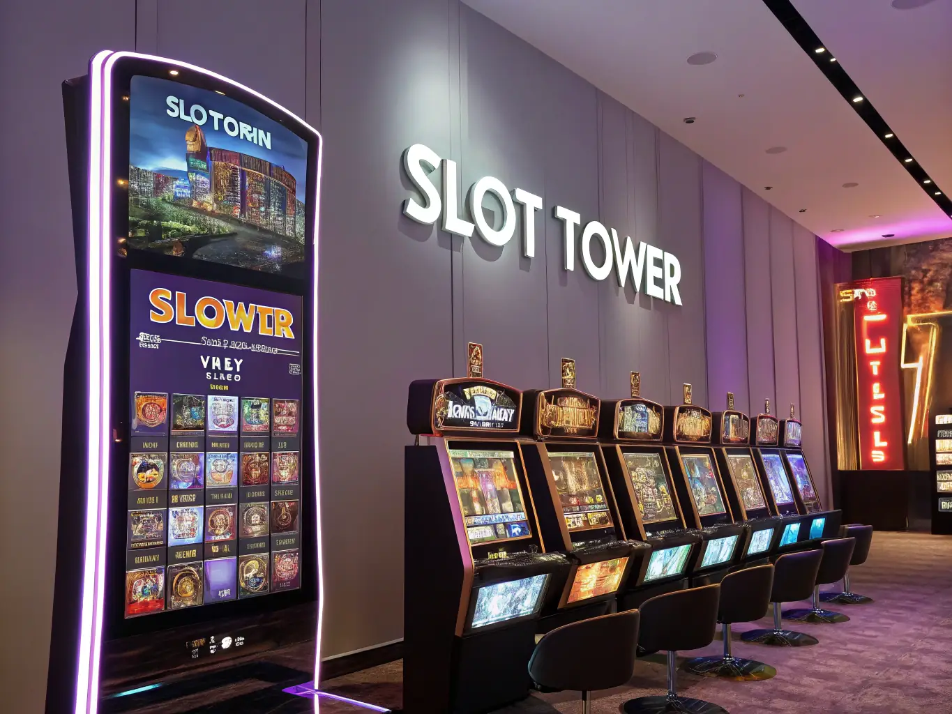 A captivating image of the Slot Tower app showcasing a variety of slot machine themes, each with unique and vibrant visuals.